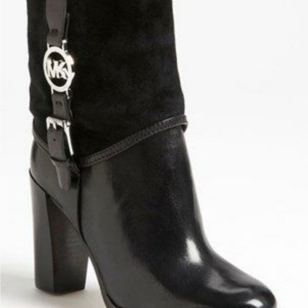 Michael Kors, genuine black leather and suede fold over boots.